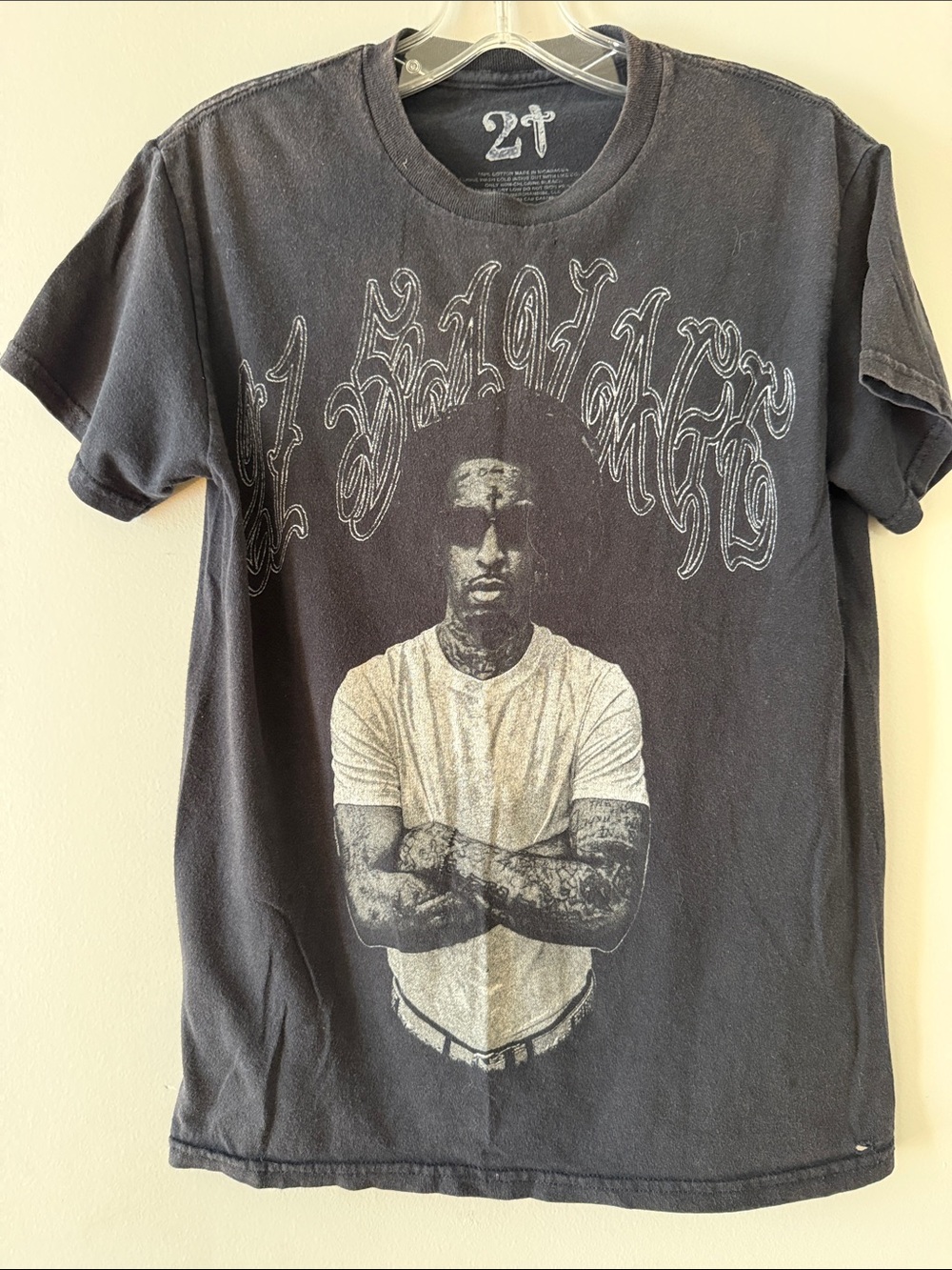 21 Savage Black Graphic Short-Sleeve Men’s Tee with Portrait Print